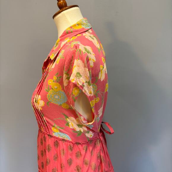 Cottagecore floral print button-down April Cornell dress, pink, size Medium - Picture 6 of 13